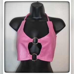 Pretty Little Thing Pink Halter Top with Ring Accents Sz 6 NWT